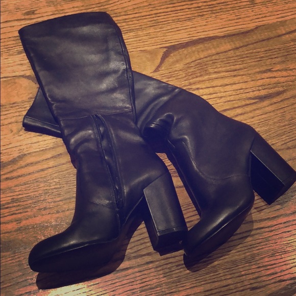 Steve Madden Black Eton Fashion Boots Fashion Steve Madden Rikter Cognac Leather Knee High Heel